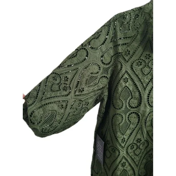 Tuckernuck Maryse Caftan Dress XXL Army Green Eyelet Lace NWT $298 Cotton - Picture 5 of 11